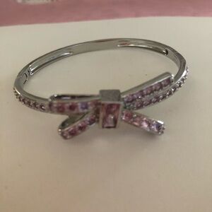 Elegant Silver and Pink Bow Bracelet